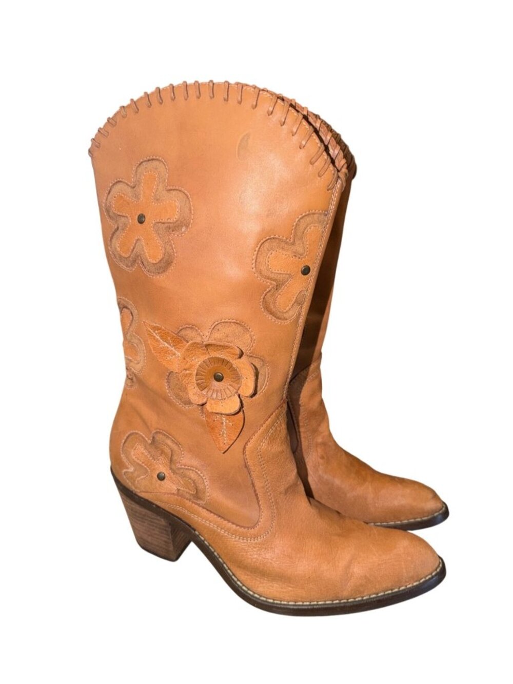 Mia Leather Western Cowboy Boot Cut Out Floral Embroidery Women 6.5 Cowgirl Chic
